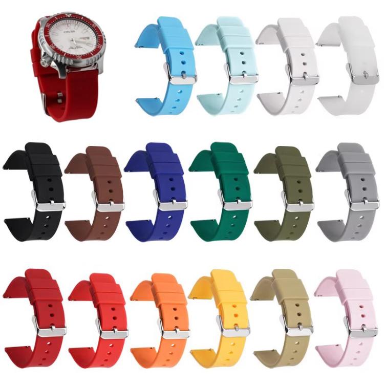 12mm Stainless Steel Silver Pin Buckle Solid Color Silicone Waterproof Watch Band