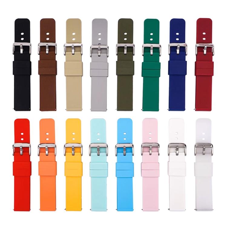 10mm Stainless Steel Silver Pin Buckle Solid Color Silicone Waterproof Watch Band