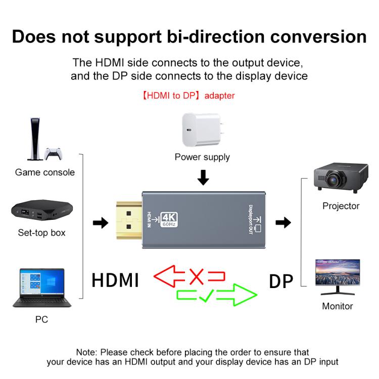 4K 60Hz HDMI Male to DP Female HD Adapter - Grey