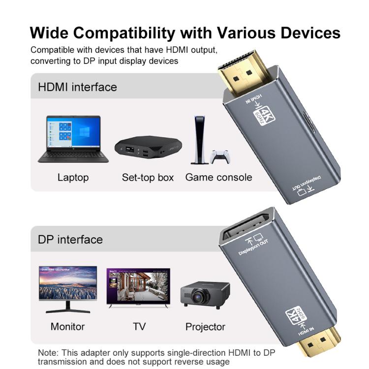 4K 60Hz HDMI Male to DP Female HD Adapter - Grey