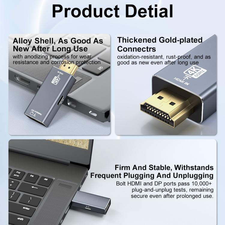 4K 60Hz HDMI Male to DP Female HD Adapter - Grey