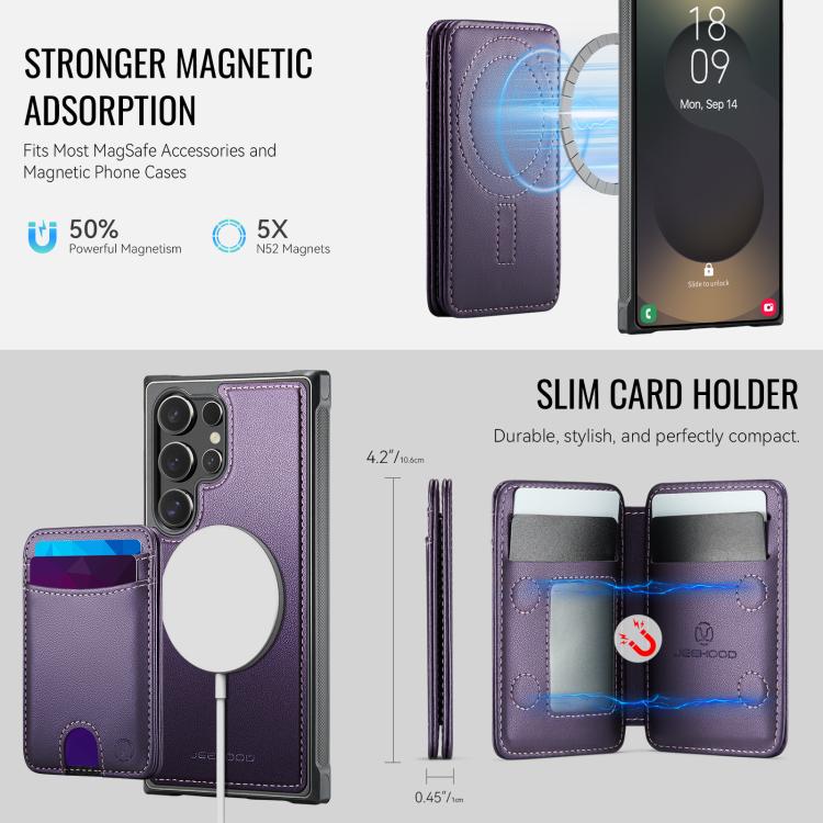 For Samsung Galaxy S25 Ultra 5G JEEHOOD J10 Flip Card Bag MagSafe Split RFID Leather Phone Case
