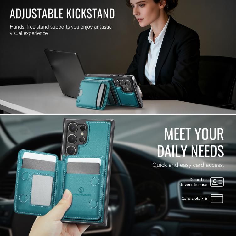 For Samsung Galaxy S25 Ultra 5G JEEHOOD J10 Flip Card Bag MagSafe Split RFID Leather Phone Case