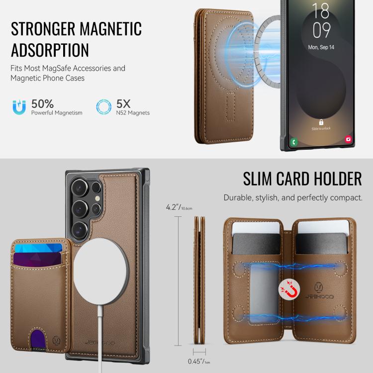 For Samsung Galaxy S25 Ultra 5G JEEHOOD J10 Flip Card Bag MagSafe Split RFID Leather Phone Case