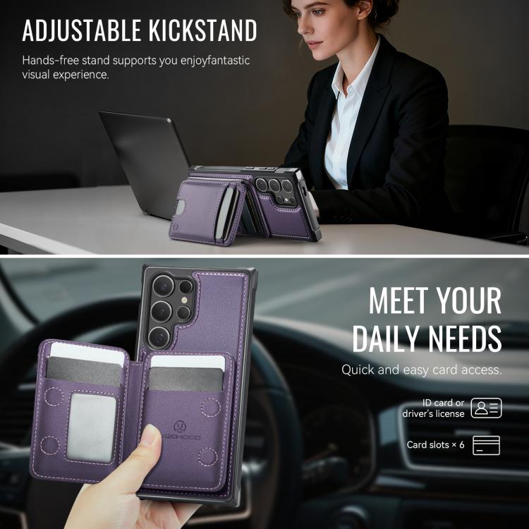 For Samsung Galaxy S24 Ultra 5G JEEHOOD J10 Flip Card Bag MagSafe Split RFID Leather Phone Case