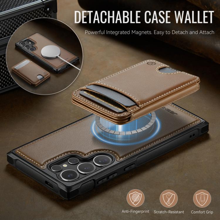 For Samsung Galaxy S24 Ultra 5G JEEHOOD J10 Flip Card Bag MagSafe Split RFID Leather Phone Case