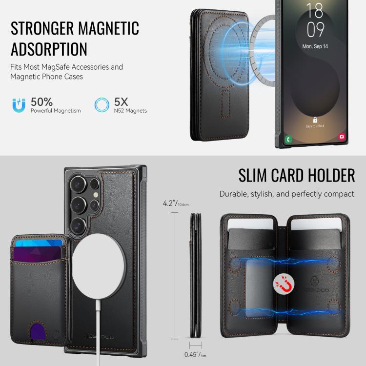 For Samsung Galaxy S24 Ultra 5G JEEHOOD J10 Flip Card Bag MagSafe Split RFID Leather Phone Case