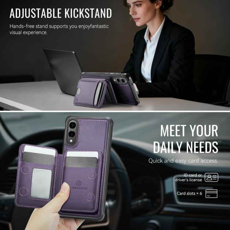 For Samsung Galaxy S25 Edge 5G JEEHOOD J10 Flip Card Bag MagSafe Split RFID Leather Phone Case