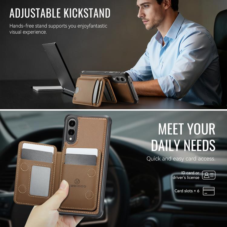 For Samsung Galaxy S25 Edge 5G JEEHOOD J10 Flip Card Bag MagSafe Split RFID Leather Phone Case