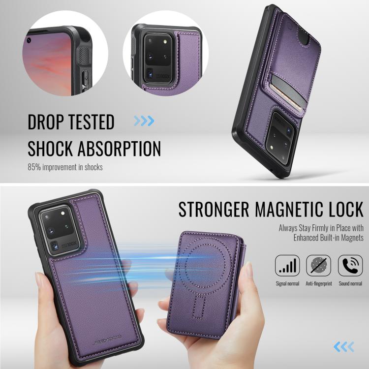 For Samsung Galaxy S20 Ultra 5G JEEHOOD J10 Flip Card Bag MagSafe Split RFID Leather Phone Case