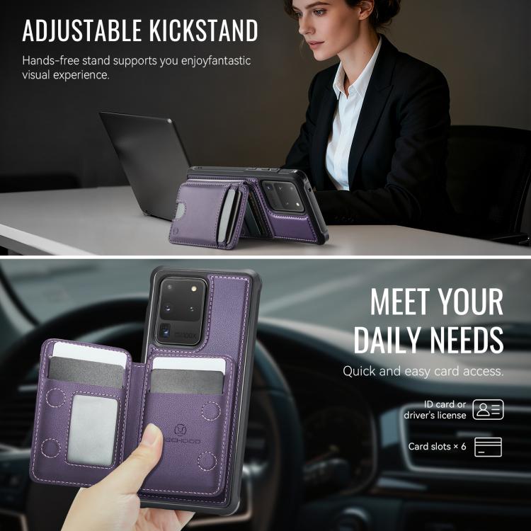 For Samsung Galaxy S20 Ultra 5G JEEHOOD J10 Flip Card Bag MagSafe Split RFID Leather Phone Case