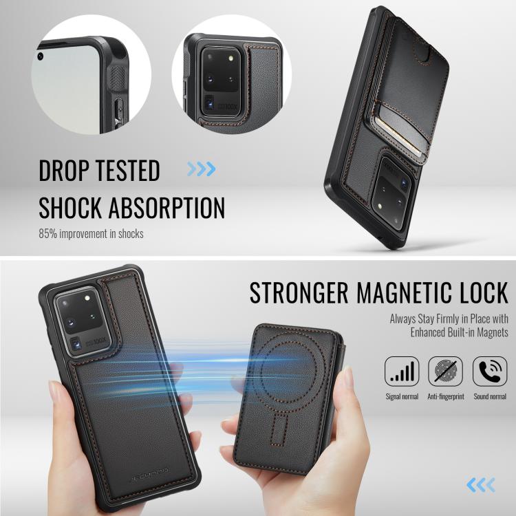 For Samsung Galaxy S20 Ultra 5G JEEHOOD J10 Flip Card Bag MagSafe Split RFID Leather Phone Case