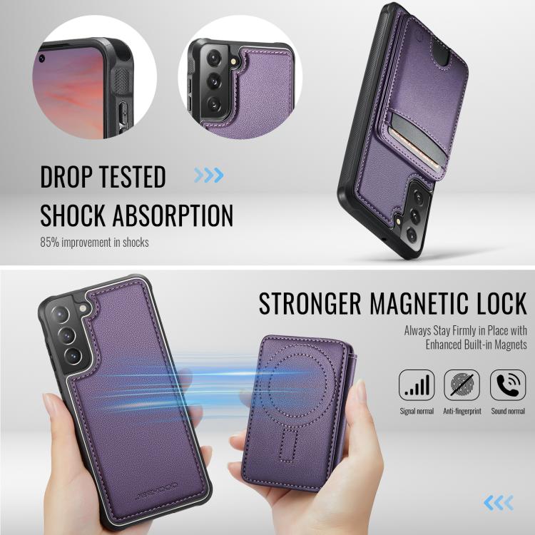 For Samsung Galaxy S21 FE 5G JEEHOOD J10 Flip Card Bag MagSafe Split RFID Leather Phone Case