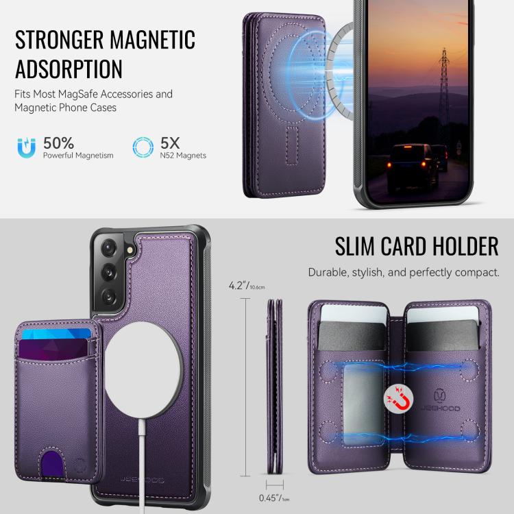 For Samsung Galaxy S21 FE 5G JEEHOOD J10 Flip Card Bag MagSafe Split RFID Leather Phone Case