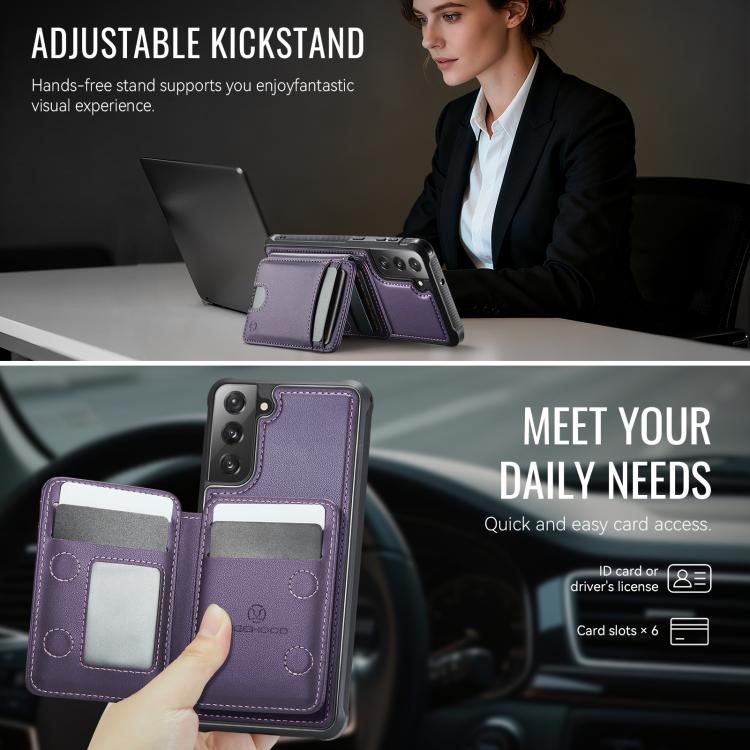 For Samsung Galaxy S21 FE 5G JEEHOOD J10 Flip Card Bag MagSafe Split RFID Leather Phone Case