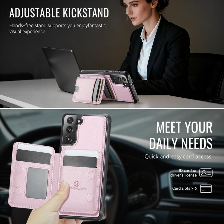 For Samsung Galaxy S21 FE 5G JEEHOOD J10 Flip Card Bag MagSafe Split RFID Leather Phone Case