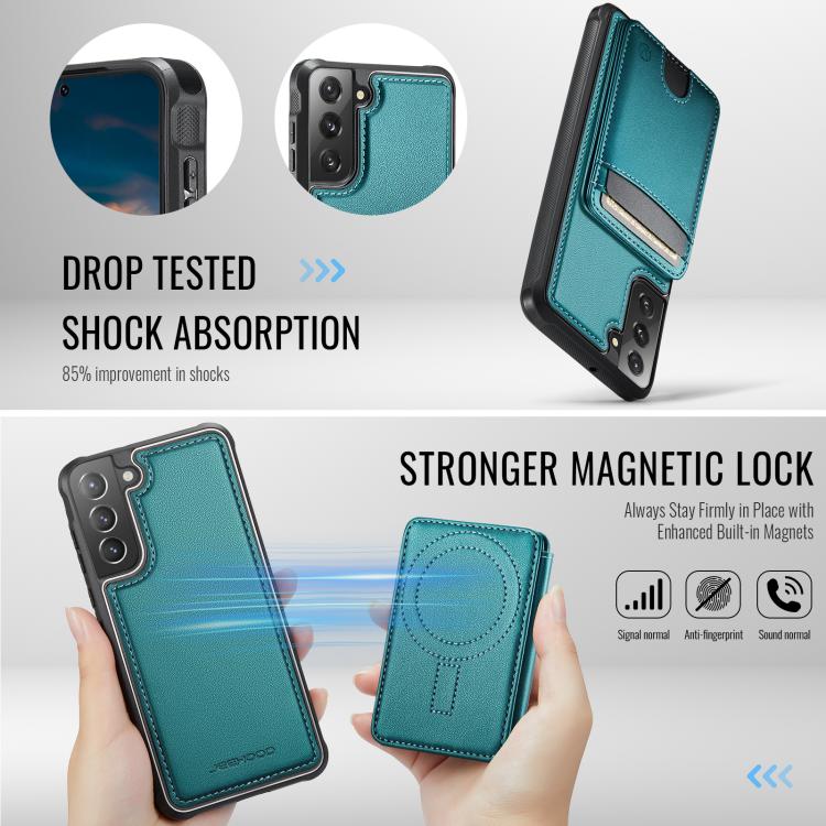 For Samsung Galaxy S21 FE 5G JEEHOOD J10 Flip Card Bag MagSafe Split RFID Leather Phone Case