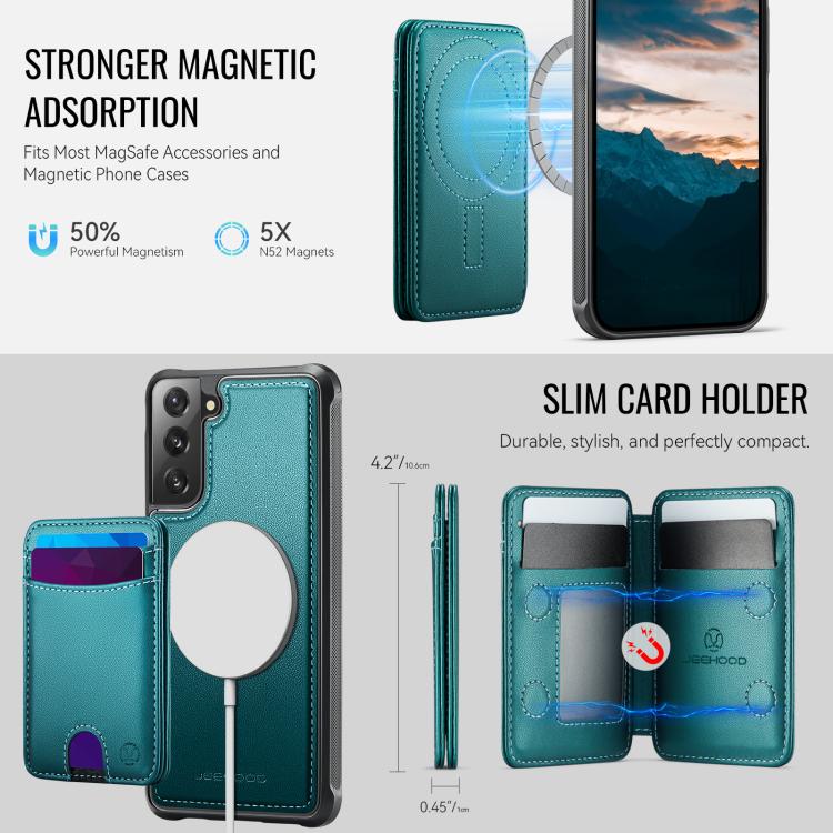 For Samsung Galaxy S21 FE 5G JEEHOOD J10 Flip Card Bag MagSafe Split RFID Leather Phone Case