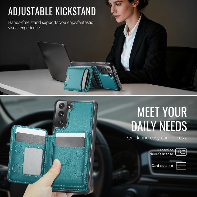 For Samsung Galaxy S21 FE 5G JEEHOOD J10 Flip Card Bag MagSafe Split RFID Leather Phone Case