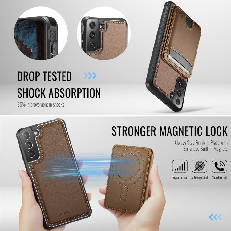 For Samsung Galaxy S21 FE 5G JEEHOOD J10 Flip Card Bag MagSafe Split RFID Leather Phone Case