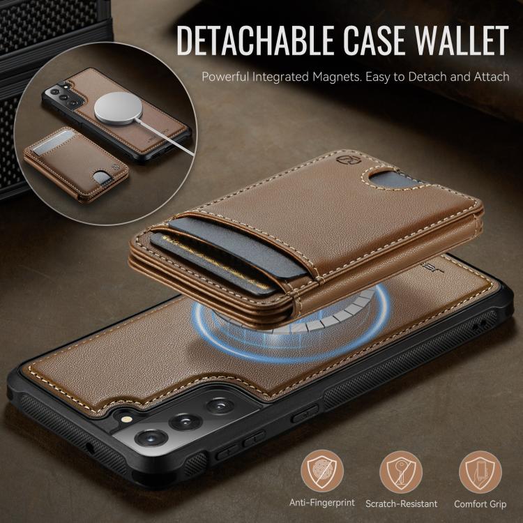 For Samsung Galaxy S21 FE 5G JEEHOOD J10 Flip Card Bag MagSafe Split RFID Leather Phone Case