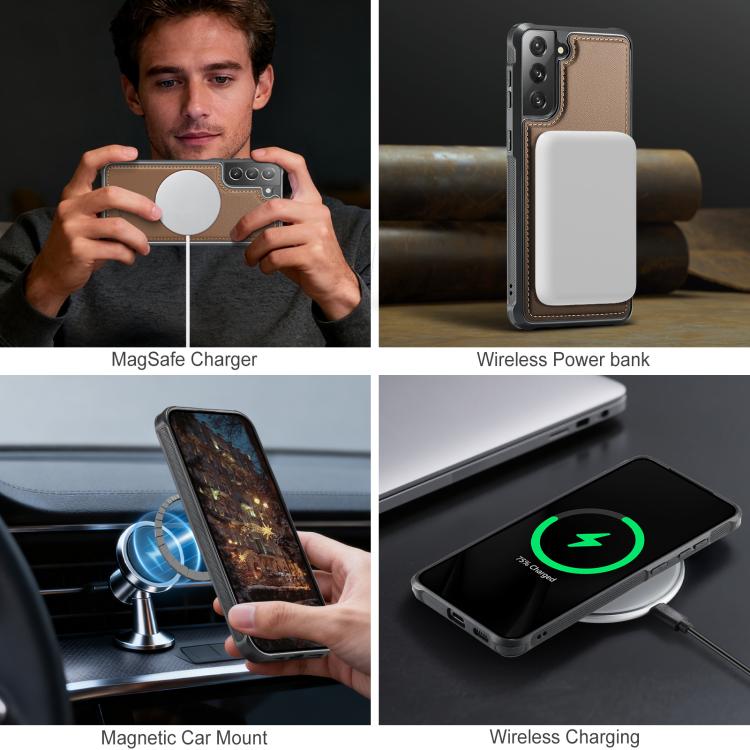For Samsung Galaxy S21 FE 5G JEEHOOD J10 Flip Card Bag MagSafe Split RFID Leather Phone Case