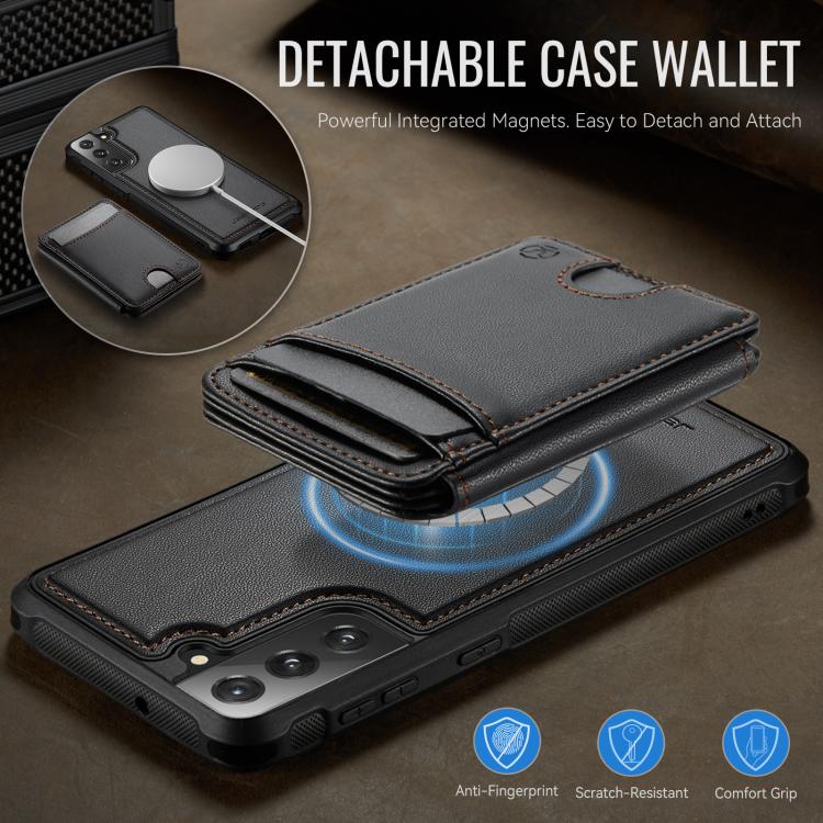For Samsung Galaxy S21 FE 5G JEEHOOD J10 Flip Card Bag MagSafe Split RFID Leather Phone Case