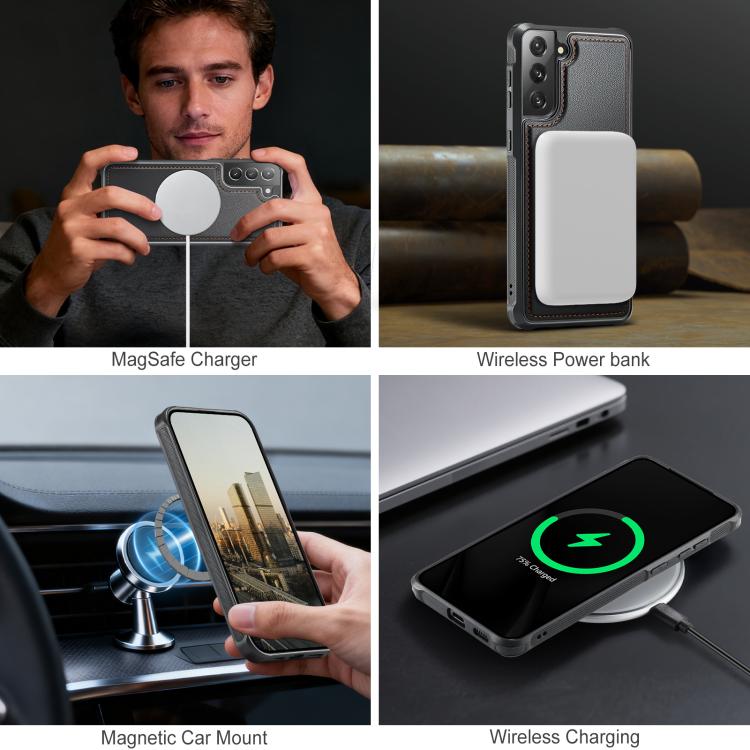 For Samsung Galaxy S21 FE 5G JEEHOOD J10 Flip Card Bag MagSafe Split RFID Leather Phone Case