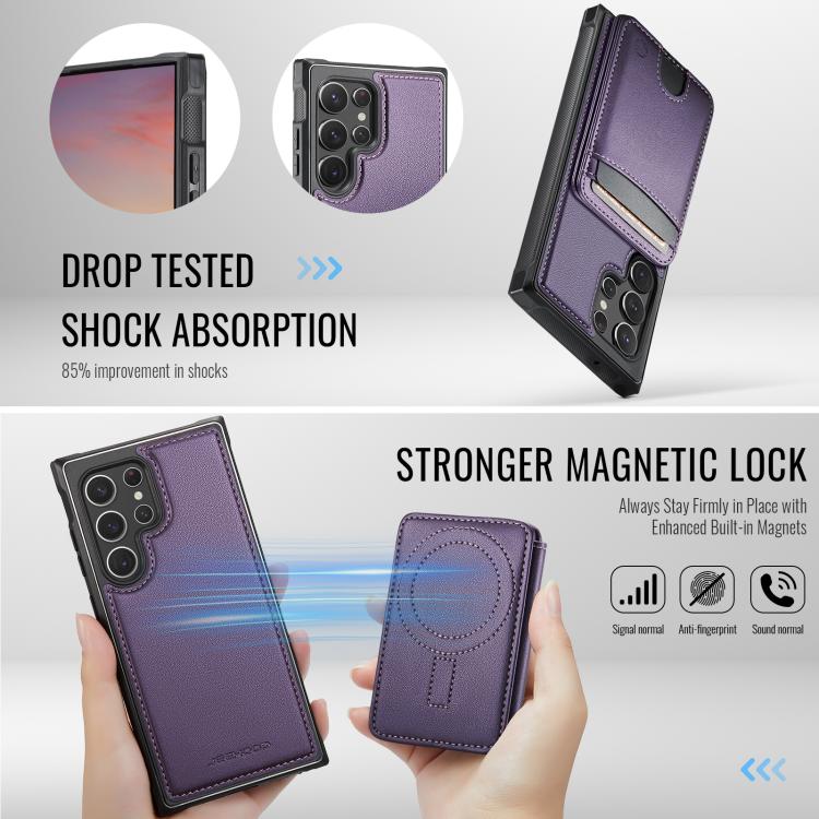 For Samsung Galaxy S22 Ultra 5G JEEHOOD J10 Flip Card Bag MagSafe Split RFID Leather Phone Case