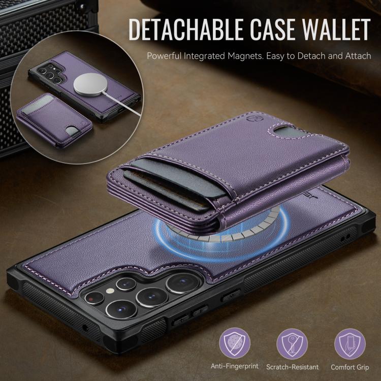 For Samsung Galaxy S22 Ultra 5G JEEHOOD J10 Flip Card Bag MagSafe Split RFID Leather Phone Case