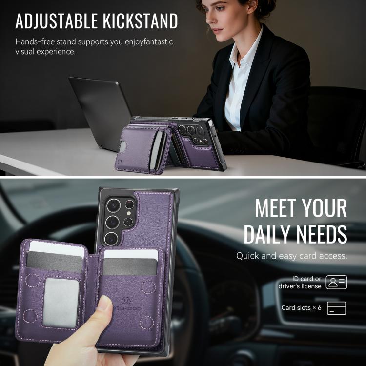For Samsung Galaxy S22 Ultra 5G JEEHOOD J10 Flip Card Bag MagSafe Split RFID Leather Phone Case