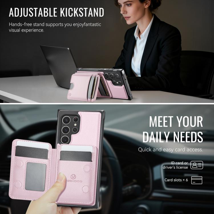 For Samsung Galaxy S22 Ultra 5G JEEHOOD J10 Flip Card Bag MagSafe Split RFID Leather Phone Case