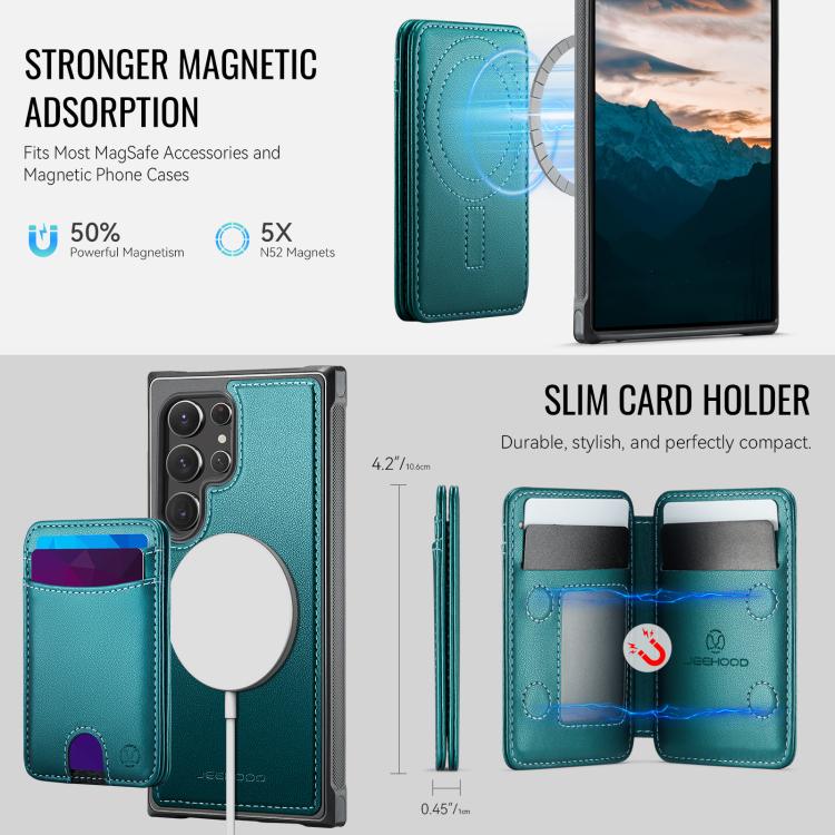 For Samsung Galaxy S22 Ultra 5G JEEHOOD J10 Flip Card Bag MagSafe Split RFID Leather Phone Case