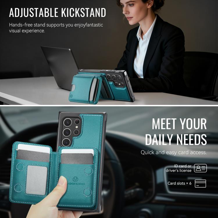 For Samsung Galaxy S22 Ultra 5G JEEHOOD J10 Flip Card Bag MagSafe Split RFID Leather Phone Case