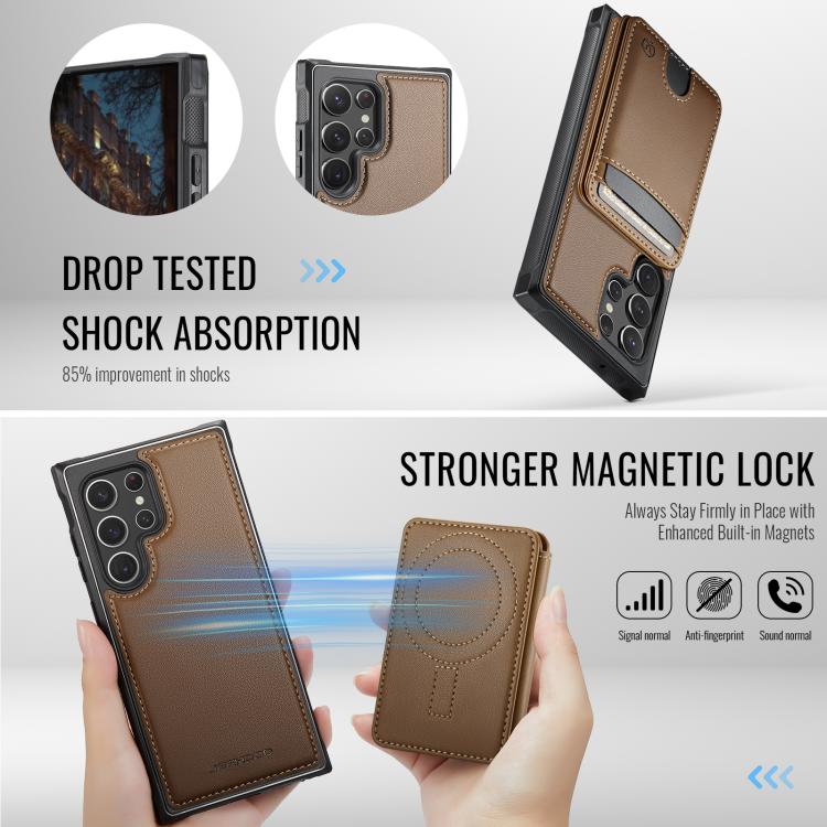 For Samsung Galaxy S22 Ultra 5G JEEHOOD J10 Flip Card Bag MagSafe Split RFID Leather Phone Case