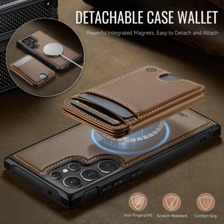 For Samsung Galaxy S22 Ultra 5G JEEHOOD J10 Flip Card Bag MagSafe Split RFID Leather Phone Case