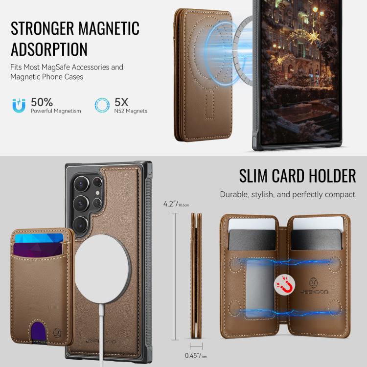 For Samsung Galaxy S22 Ultra 5G JEEHOOD J10 Flip Card Bag MagSafe Split RFID Leather Phone Case