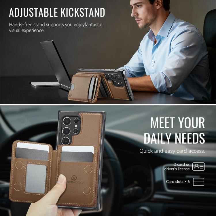 For Samsung Galaxy S22 Ultra 5G JEEHOOD J10 Flip Card Bag MagSafe Split RFID Leather Phone Case