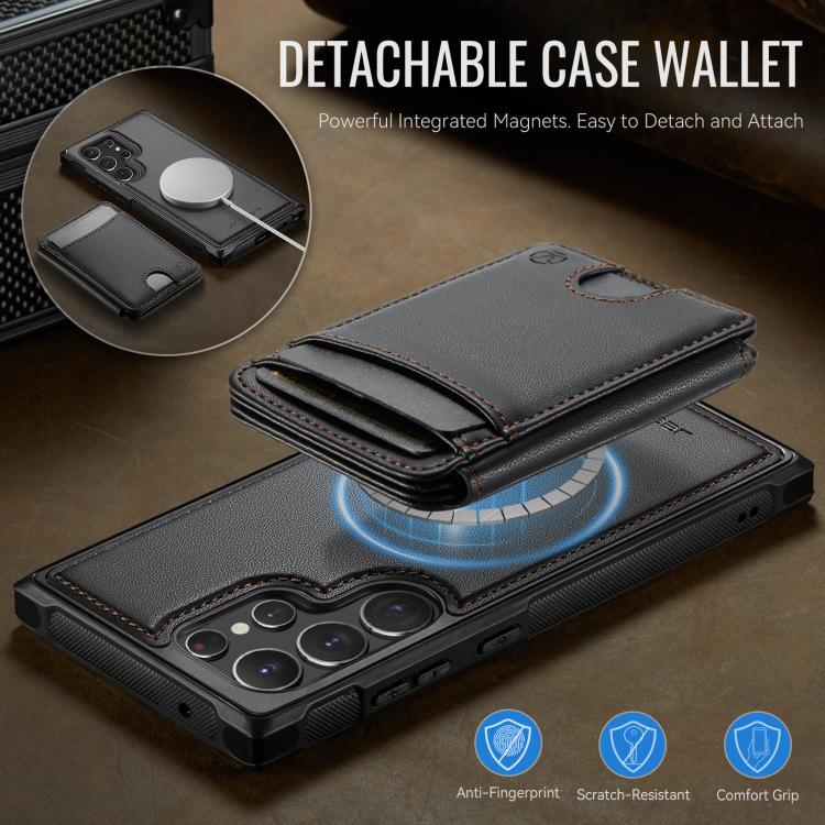 For Samsung Galaxy S22 Ultra 5G JEEHOOD J10 Flip Card Bag MagSafe Split RFID Leather Phone Case
