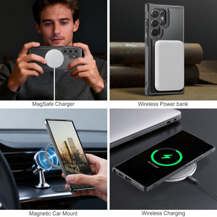 For Samsung Galaxy S22 Ultra 5G JEEHOOD J10 Flip Card Bag MagSafe Split RFID Leather Phone Case