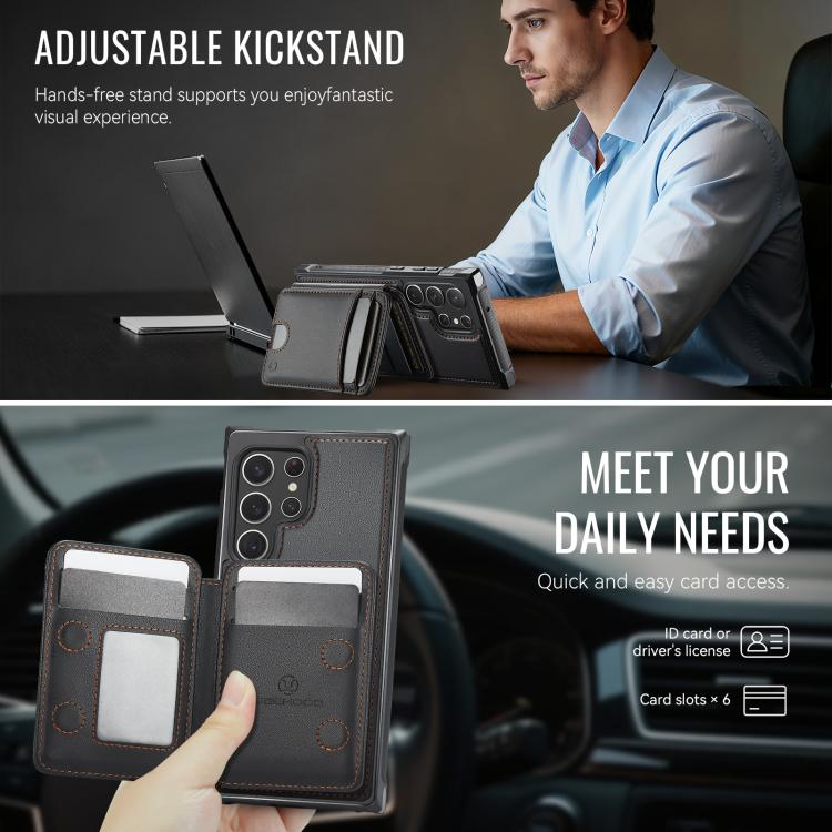 For Samsung Galaxy S22 Ultra 5G JEEHOOD J10 Flip Card Bag MagSafe Split RFID Leather Phone Case