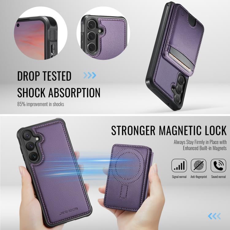 For Samsung Galaxy S23 FE 5G JEEHOOD J10 Flip Card Bag MagSafe Split RFID Leather Phone Case