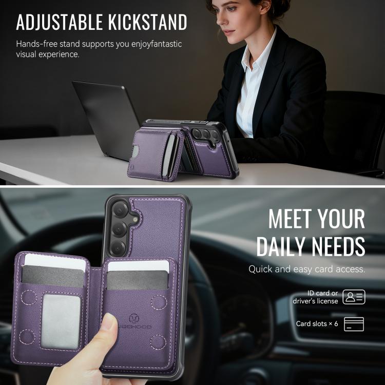 For Samsung Galaxy S23 FE 5G JEEHOOD J10 Flip Card Bag MagSafe Split RFID Leather Phone Case
