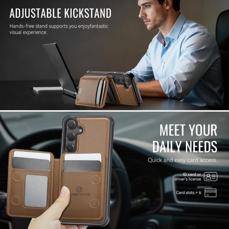 For Samsung Galaxy S23 FE 5G JEEHOOD J10 Flip Card Bag MagSafe Split RFID Leather Phone Case
