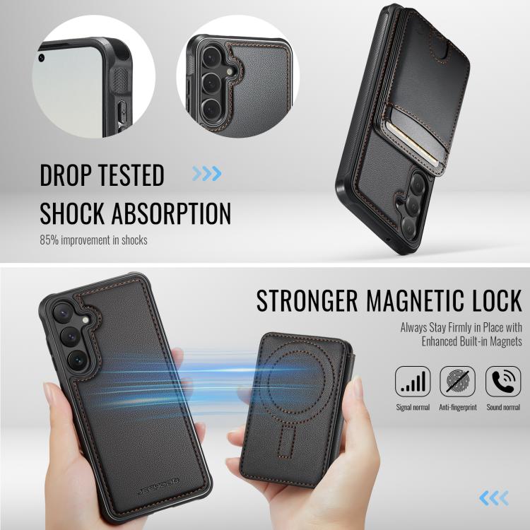 For Samsung Galaxy S23 FE 5G JEEHOOD J10 Flip Card Bag MagSafe Split RFID Leather Phone Case