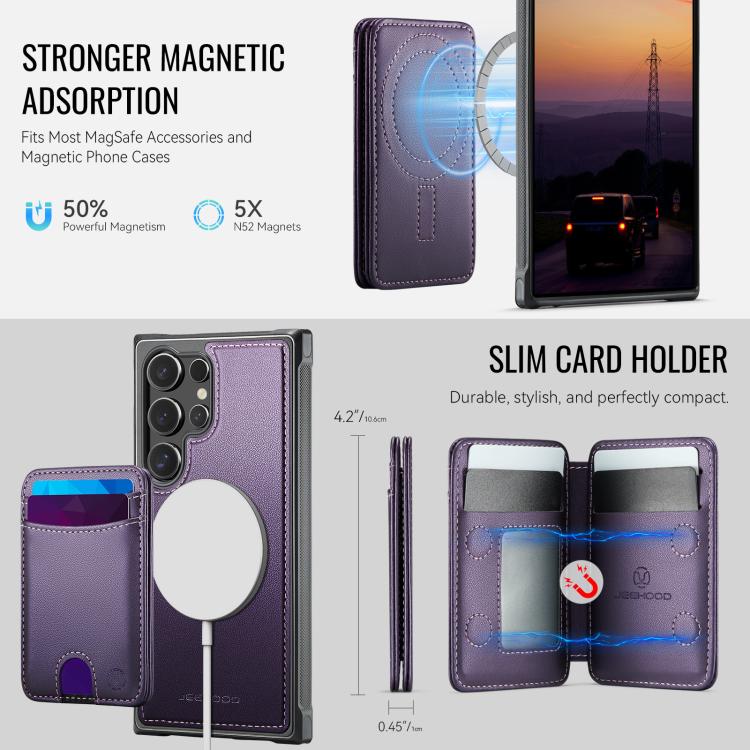 For Samsung Galaxy S23 Ultra 5G JEEHOOD J10 Flip Card Bag MagSafe Split RFID Leather Phone Case