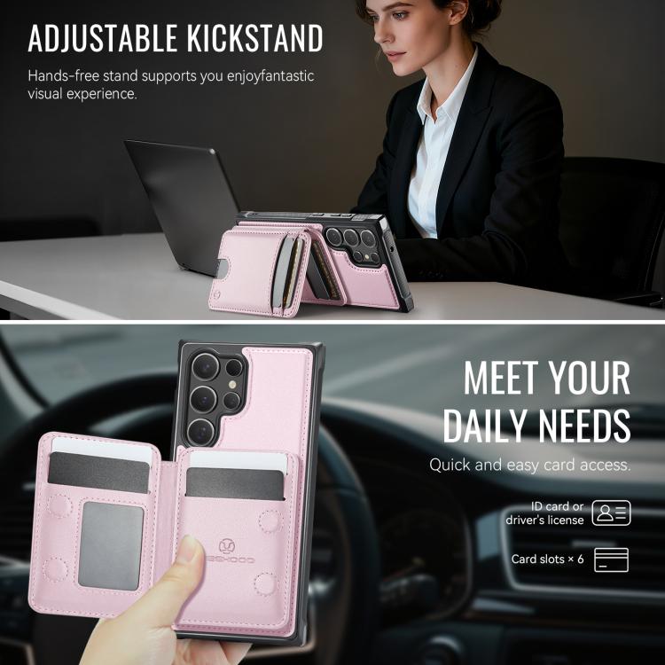 For Samsung Galaxy S23 Ultra 5G JEEHOOD J10 Flip Card Bag MagSafe Split RFID Leather Phone Case