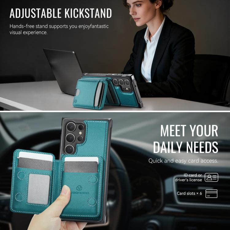 For Samsung Galaxy S23 Ultra 5G JEEHOOD J10 Flip Card Bag MagSafe Split RFID Leather Phone Case