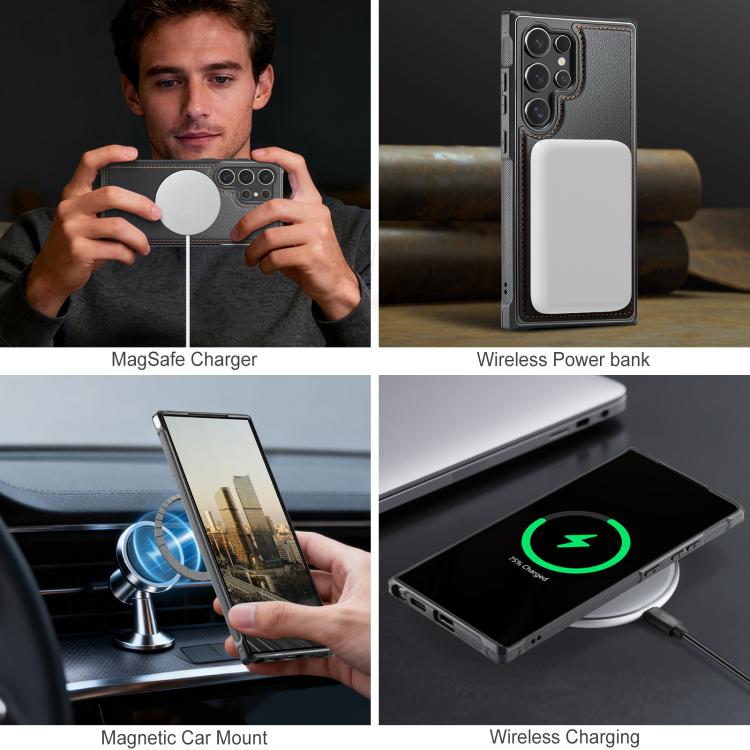 For Samsung Galaxy S23 Ultra 5G JEEHOOD J10 Flip Card Bag MagSafe Split RFID Leather Phone Case