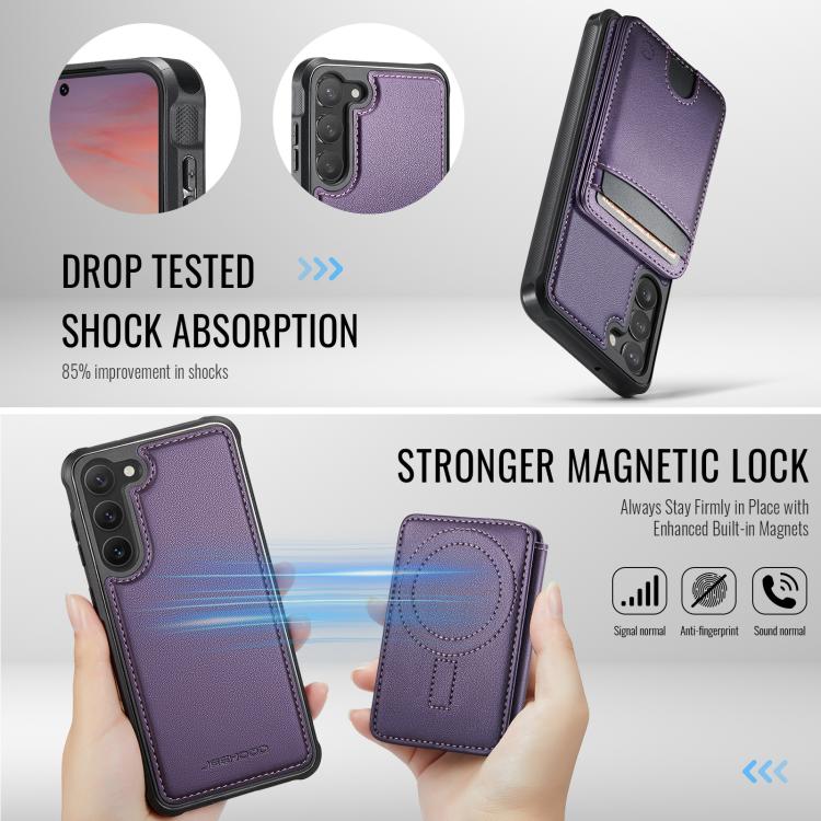 For Samsung Galaxy S23+ 5G JEEHOOD J10 Flip Card Bag MagSafe Split RFID Leather Phone Case